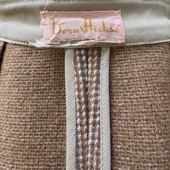 VTG 60s Vera Hicks Side Vent Overcoat Winter Coat M/L 40” Brown Wool Knit Preppy - Picture 14 of 16
